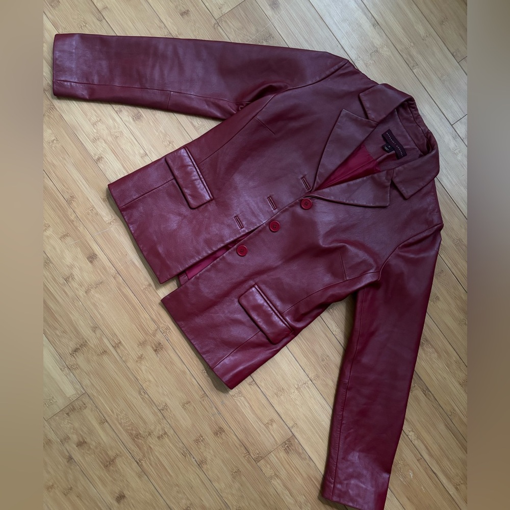 Margaret Godfrey Leather Blazer Maroon